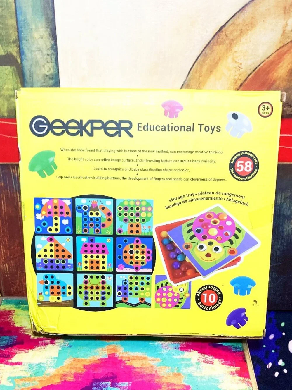 [NEW] Geekper 58PCS Button Art Toys for Toddlers Color Matching Mosaic Pegboard